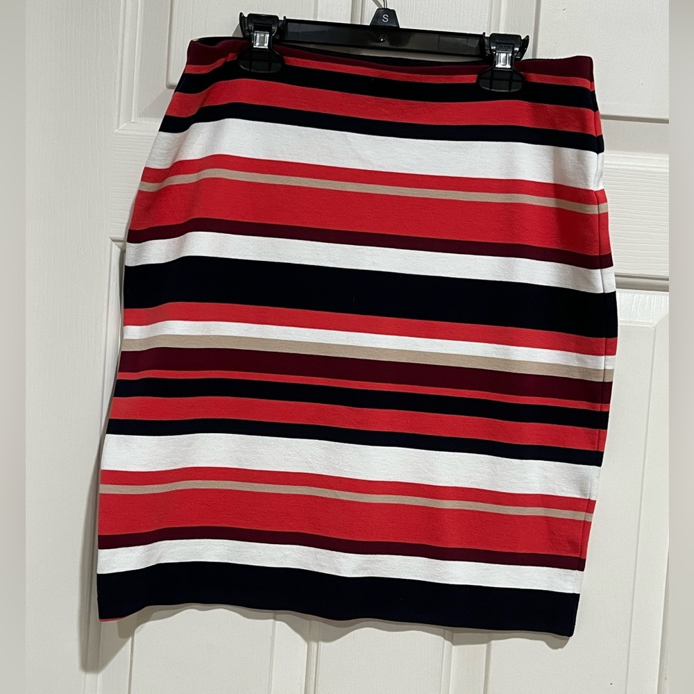 ANN TAYLOR HORIZONTAL STRIPE ELASTIC WAIST STRETCH KNIT PENCIL MINI SKIRT SIZE 4